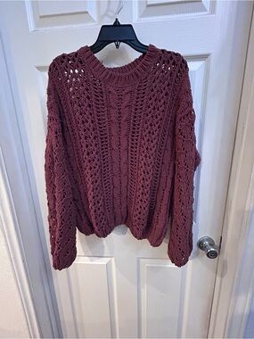 Blu Pepper Open-Knit Crewneck Sweater in Mauve
